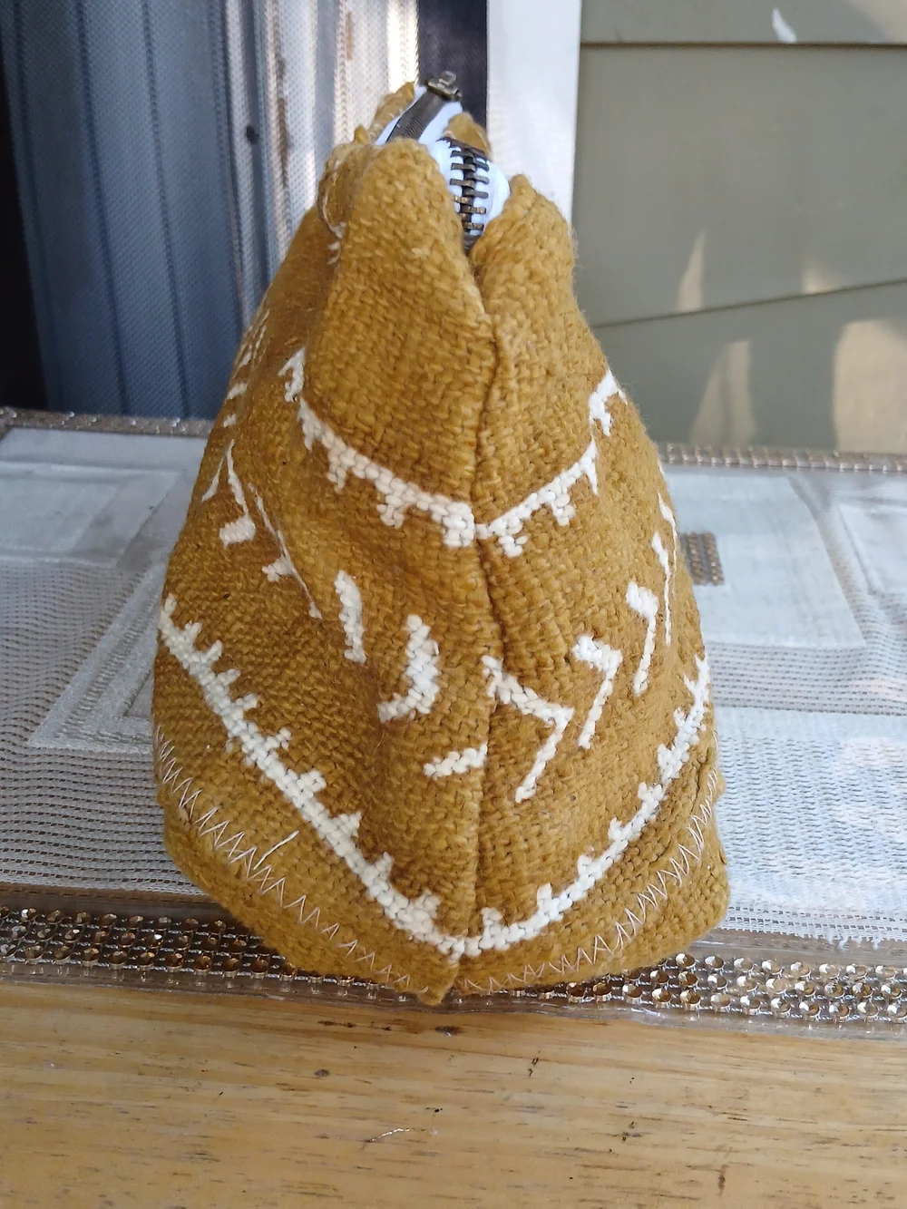 Jenna Bee Mustard Geometric Cosmetic Bag Hand Made